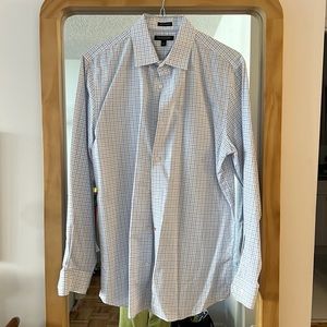 Banana Republic Blue & White Checked Grant Slim Fit Dress Shirt
